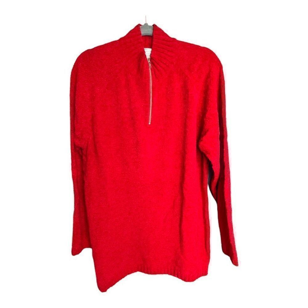 Jennifer Moore Women's Knit Mock Neck Quarter Zip Pullover Sweater Red Sz XL NWT